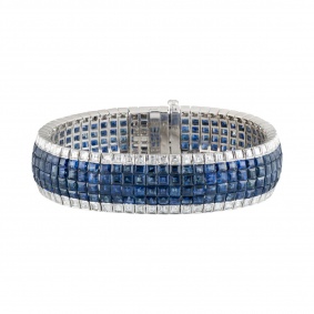 White Gold Sapphire and Diamond Line Bracelet